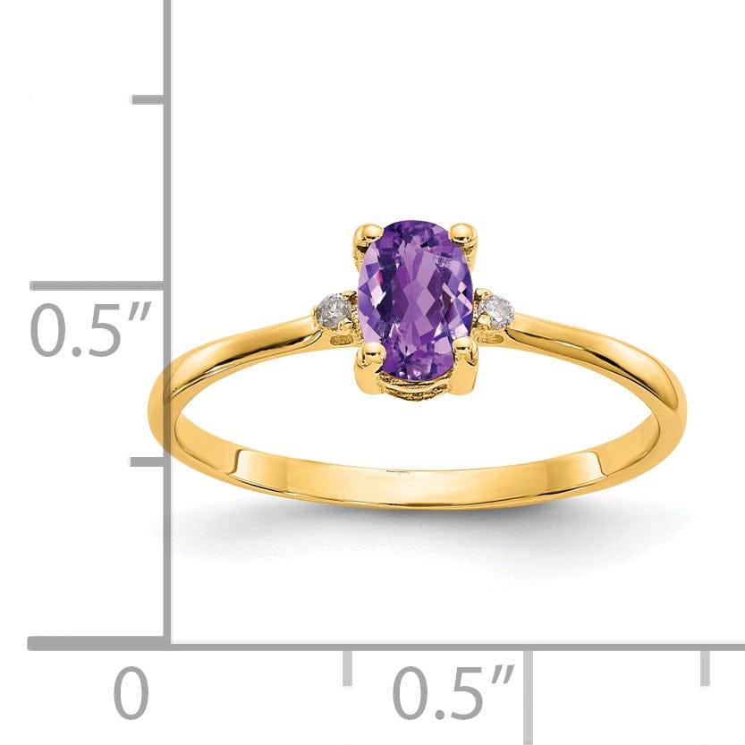 14k Yellow Gold Diamond Amethyst Birthstone Ring