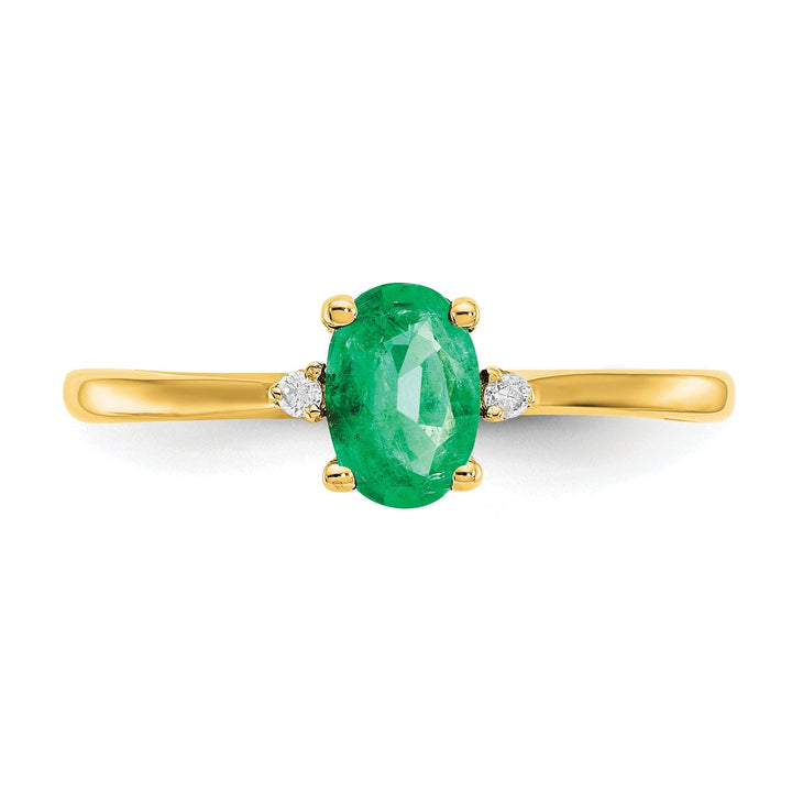 14k Yellow Gold Diamond Emerald Birthstone Ring