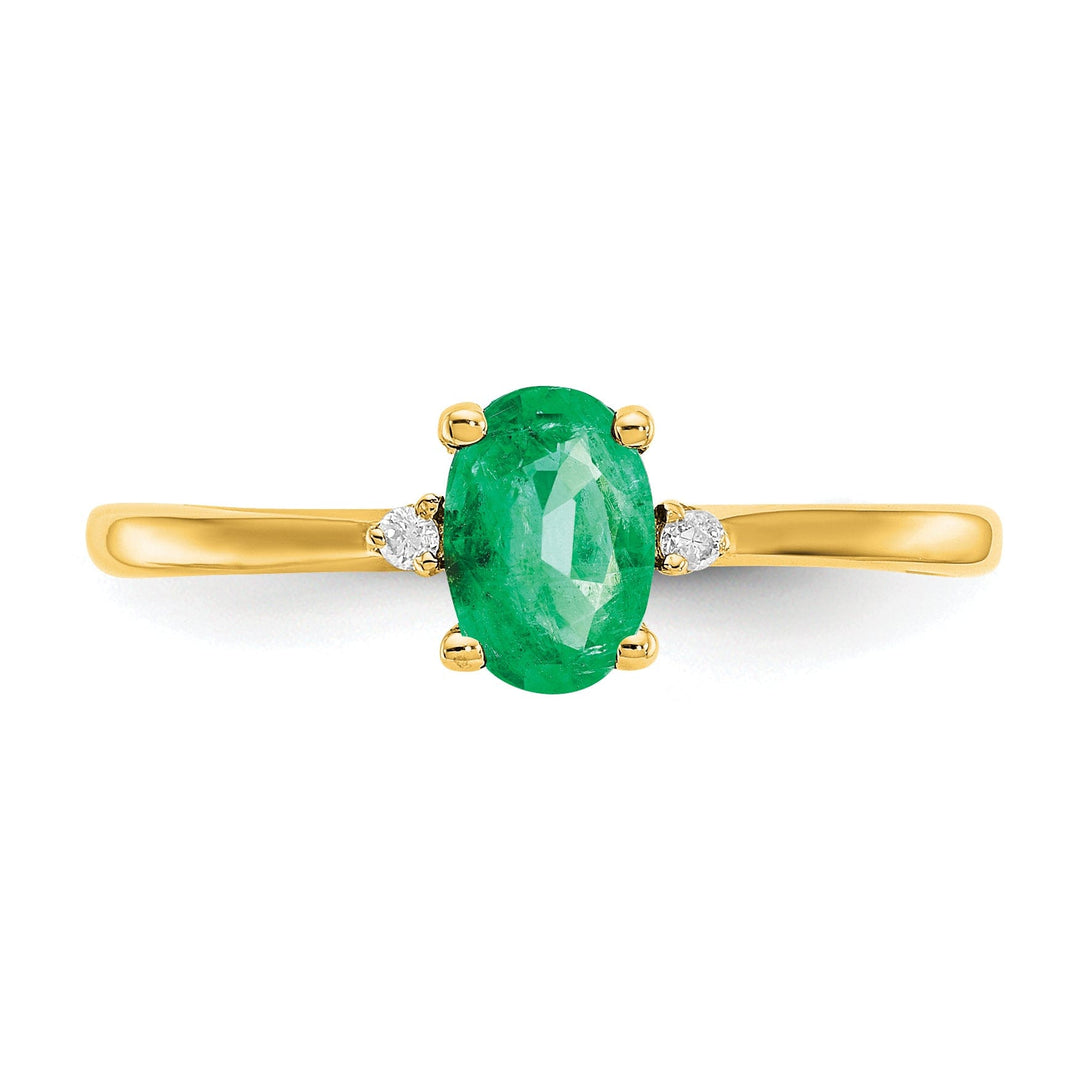 14k Yellow Gold Diamond Emerald Birthstone Ring