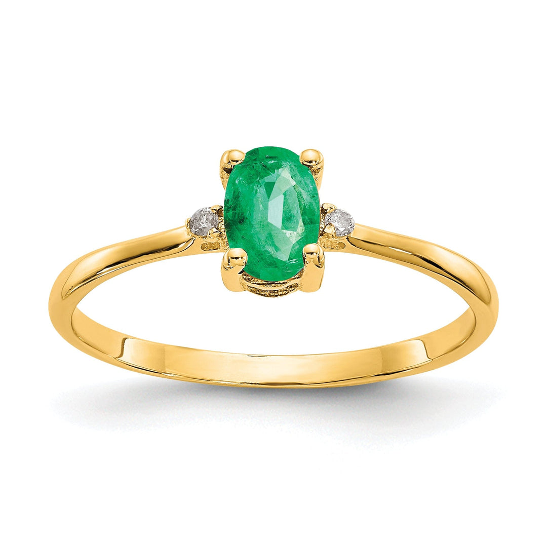 14k Yellow Gold Diamond Emerald Birthstone Ring