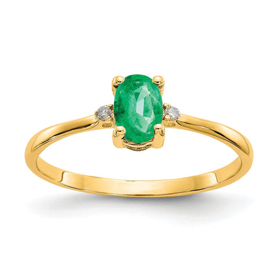14k Yellow Gold Diamond Emerald Birthstone Ring at $ 165.16 only from Jewelryshopping.com