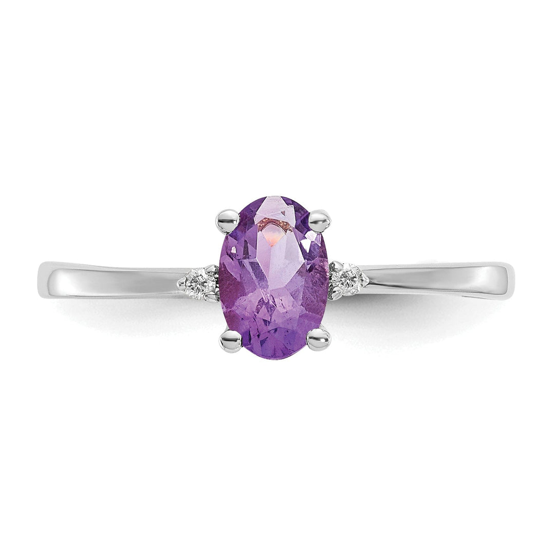 14k White Gold Diamond Amethyst Birthstone Ring