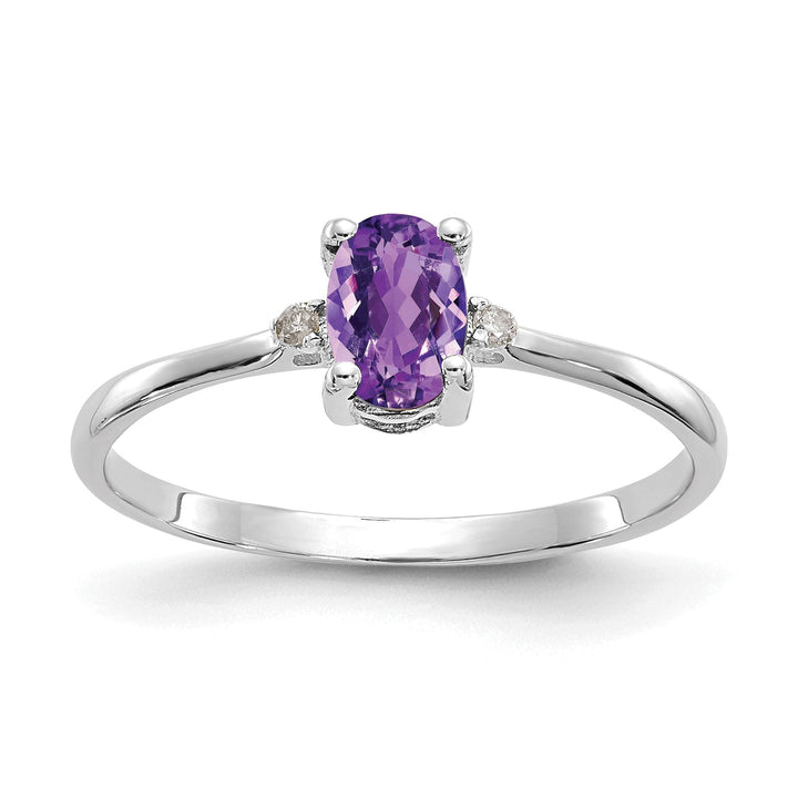 14k White Gold Diamond Amethyst Birthstone Ring