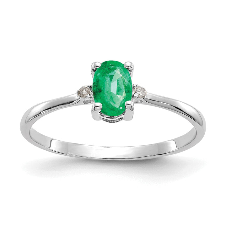 14k White Gold Diamond Emerald Birthstone Ring