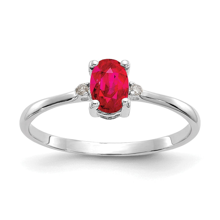 14k White Gold Diamond Ruby Birthstone Ring