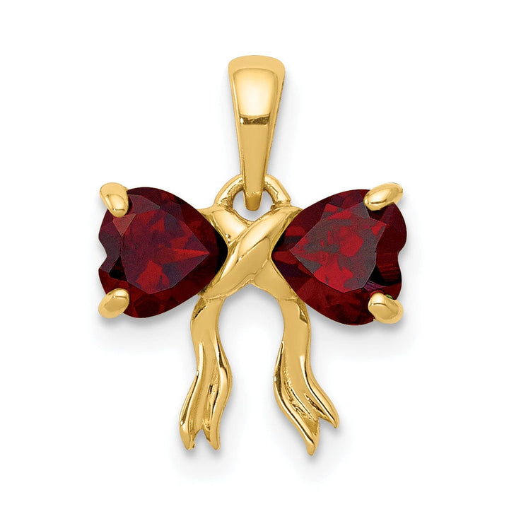 14k Yellow Gold Garnet Birthstone Bow Pendant