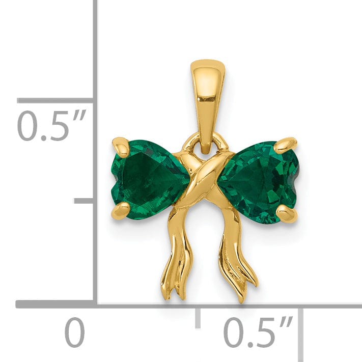 14k Yellow Gold Emerald Birthstone Bow Pendant