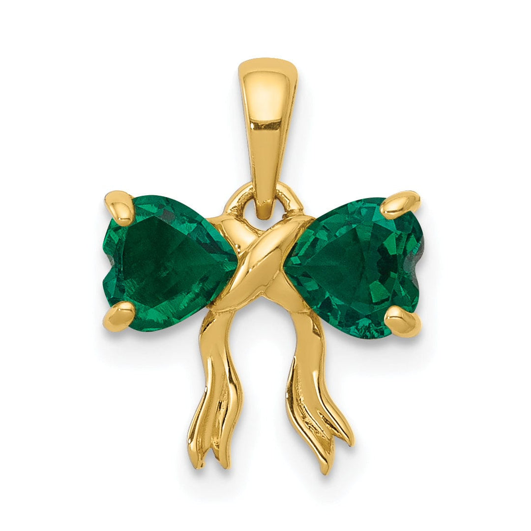 14k Yellow Gold Emerald Birthstone Bow Pendant