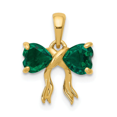 14k Yellow Gold Emerald Birthstone Bow Pendant at $ 119.87 only from Jewelryshopping.com
