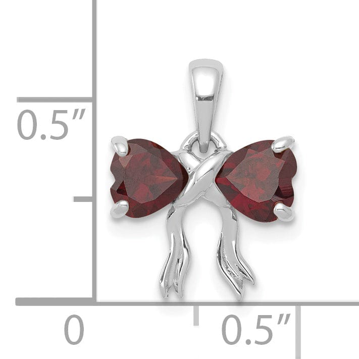 14k White Gold Garnet Birthstone Bow Pendant