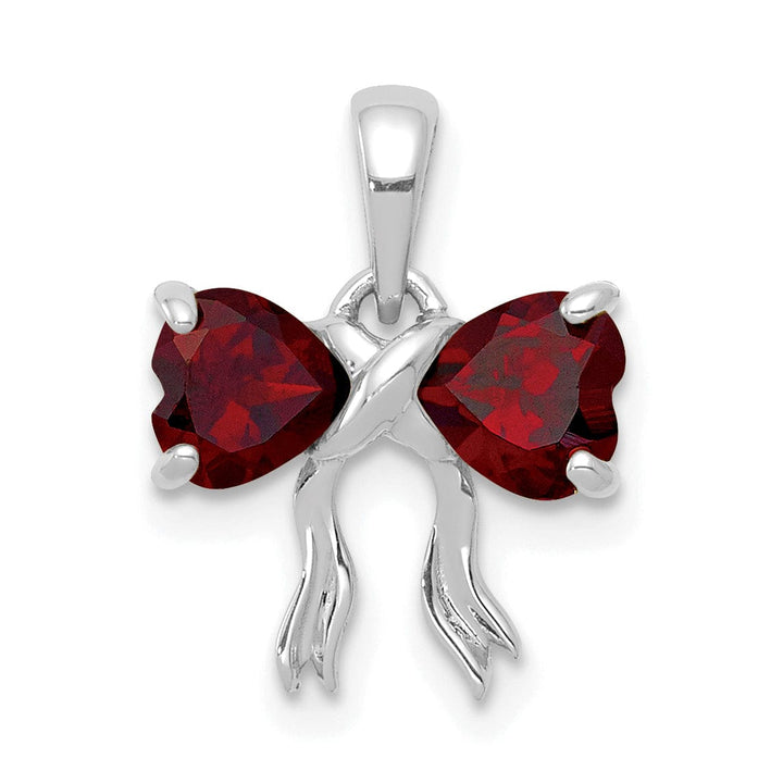 14k White Gold Garnet Birthstone Bow Pendant