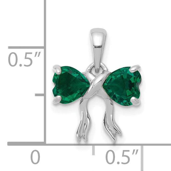 14k White Gold Emerald Birthstone Bow Pendant