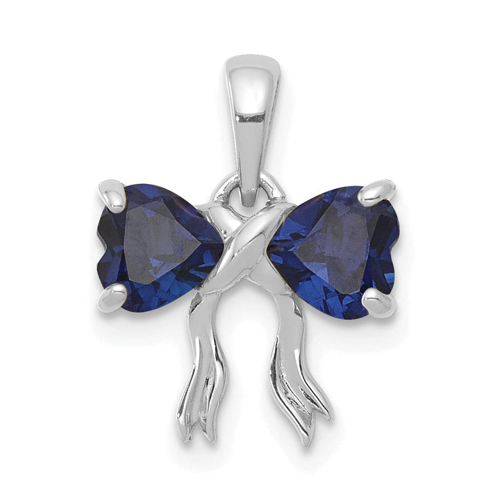 14k White Gold Sapphire Birthstone Bow Pendant