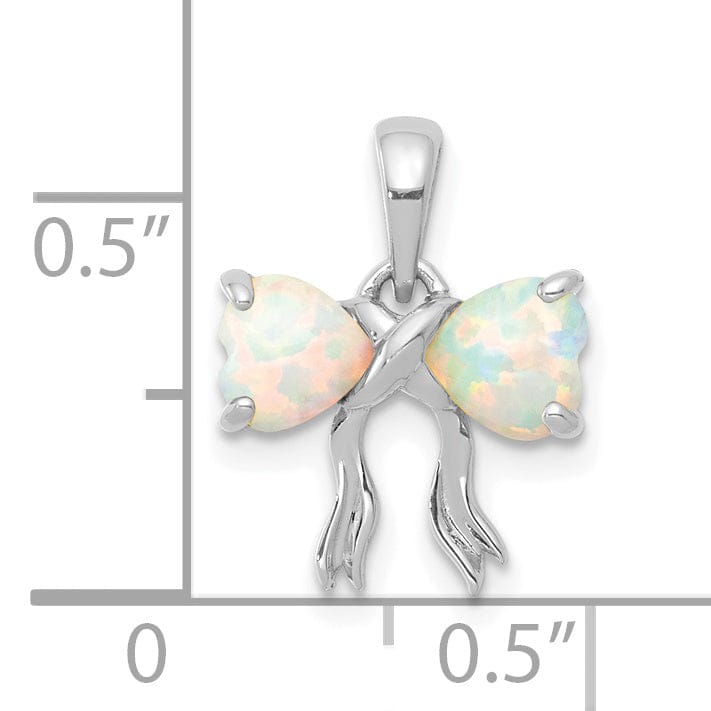 14k White Gold Opal Birthstone Bow Pendant