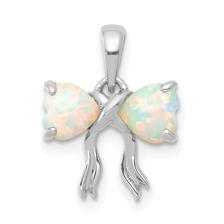 14k White Gold Opal Birthstone Bow Pendant