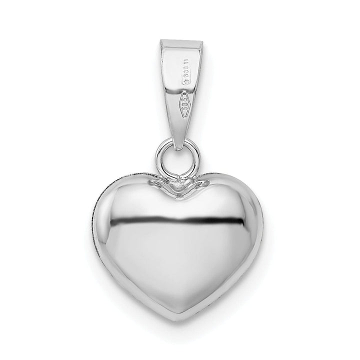 14k White Gold Polished Finish 3-Dimensional Puffed Heart Charm Pendant