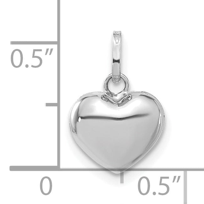 14k White Gold Polished Finish 3-Dimensional Puffed Heart Charm Pendant