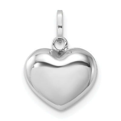 14k White Gold Polished Finish 3-Dimensional Hollow Puffed Heart Design Charm Pendant