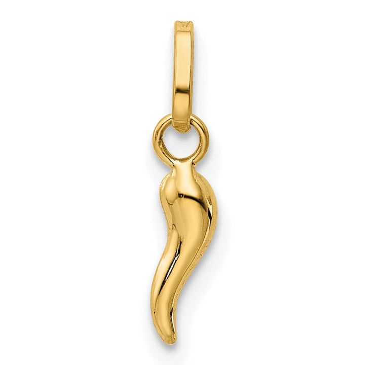 14k Yellow Gold Polished Finish Hollow 3 Dimensional Italian Horn Charm Pendant