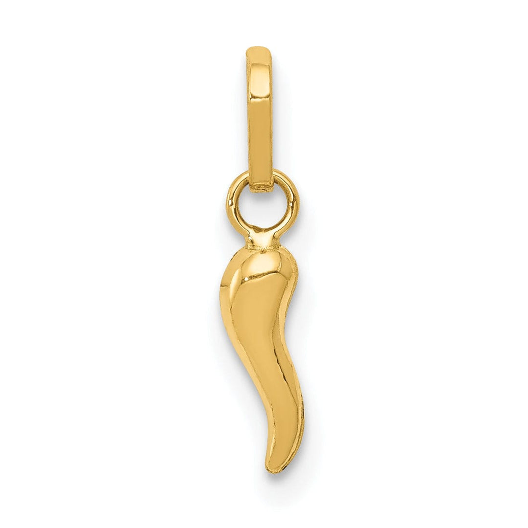 14k Yellow Gold Polished Finish Hollow 3 Dimensional Italian Horn Charm Pendant