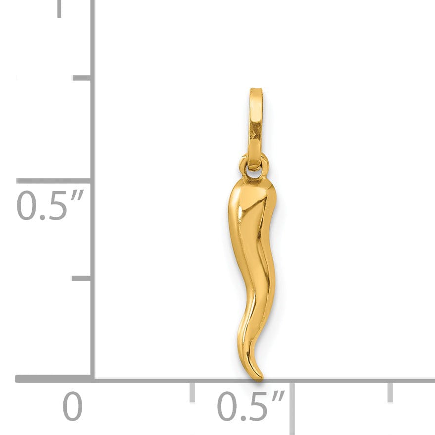 14k Yellow Gold Polished Finish Hollow 3-Dimensional Italian Horn Charm Pendant