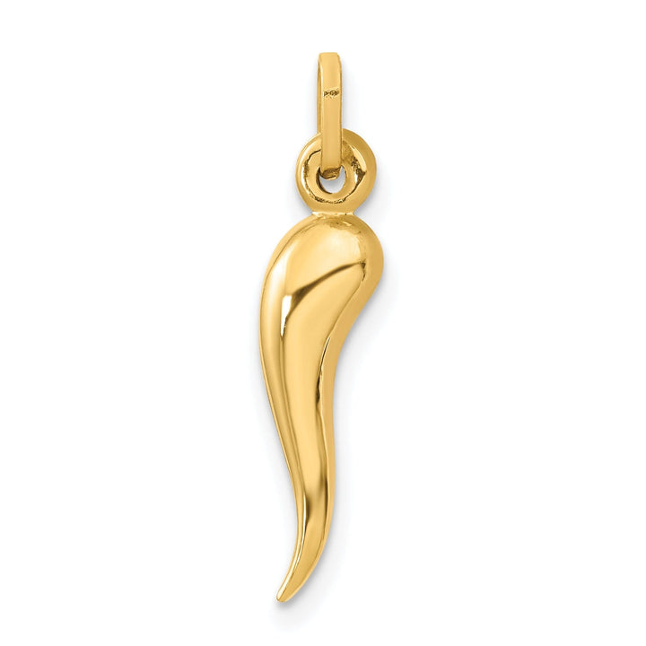 14k Yellow Gold Polished Hollow Finish 3-Dimensional Italian Horn Charm Pendant