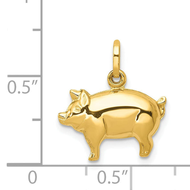 14kK Yellow Gold Polished Finish Reversible Hollow Pig Charm Pendant