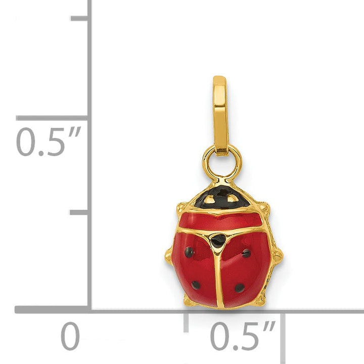 14k Yellow Gold Polished Red-Black Enameled Finish Flat Back Hollow Ladybug Charm Pendant