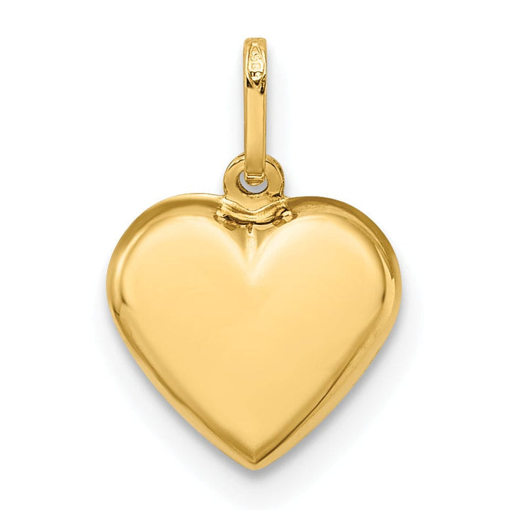 14K Yellow Gold Polished Finish 3 Dimensional Hollow Puffed Heart Design Pendant Charm