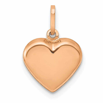 14K Rose Gold Hollow Polished Finish Women's 3-Dimensional Heart Shape Charm Pendant