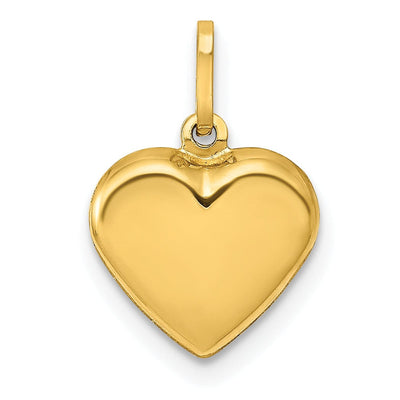 14K Yellow Gold Polished Finish 3 Dimensional Hollow Puffed Heart Design Pendant Charm