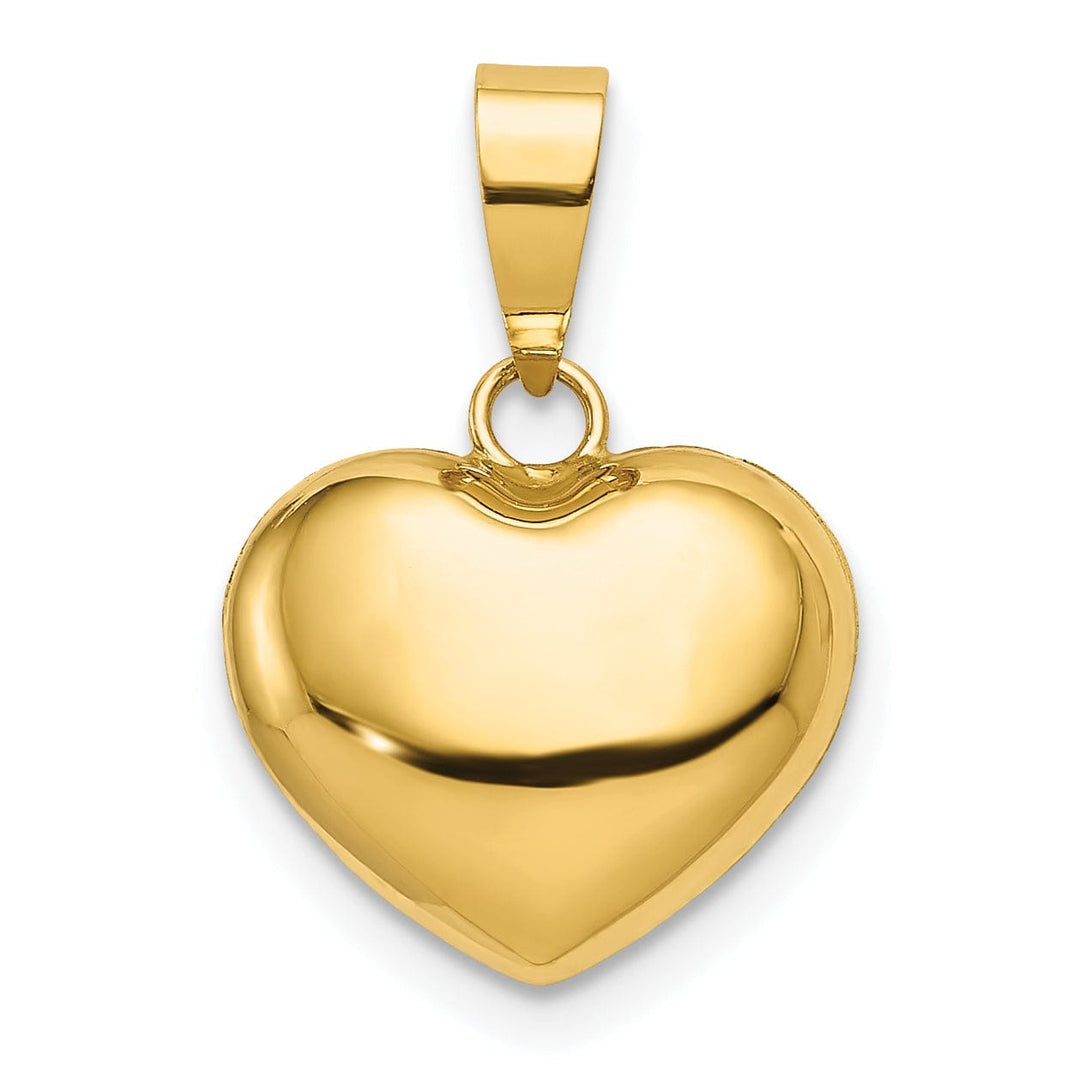 14K Yellow Gold Polished Finish 3 Dimensional Hollow Puffed Heart Design Charm Pendant