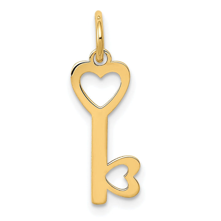 14K Yellow Gold Polished Finish Hearts Design Key Charm Pendant