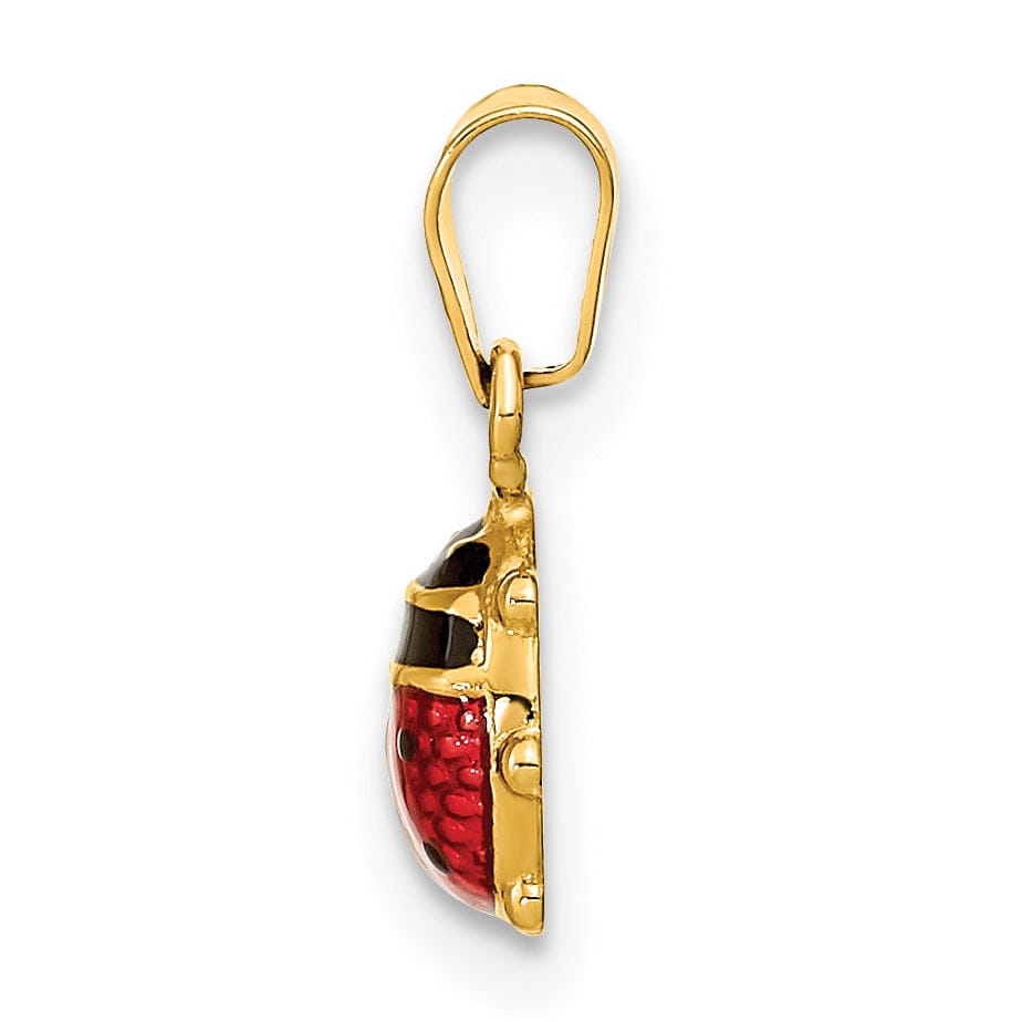 14k Yellow Gold Polished Red-Black Enameled Finish Flat Back Semi Solid Ladybug Charm Pendant