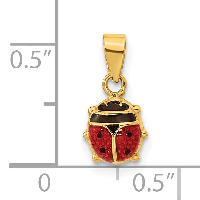 14k Yellow Gold Polished Red-Black Enameled Finish Flat Back Semi Solid Ladybug Charm Pendant