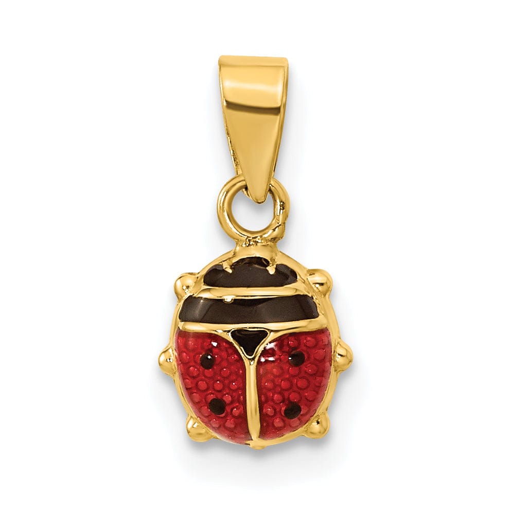 14k Yellow Gold Polished Red-Black Enameled Finish Flat Back Semi Solid Ladybug Charm Pendant