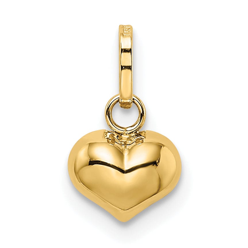 14K Yellow Gold Polished Finish 3 Dimensional Hollow Puffed Heart Pendant Charm