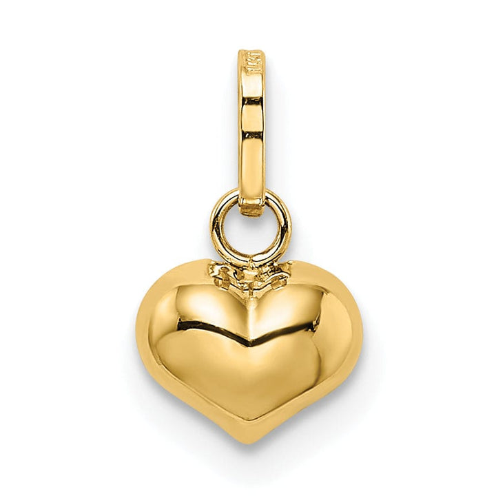 14K Yellow Gold Polished Finish 3 Dimensional Hollow Puffed Heart Pendant Charm