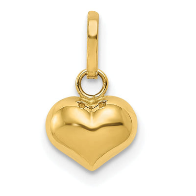 14K Yellow Gold Polished Finish 3 Dimensional Hollow Puffed Heart Pendant Charm