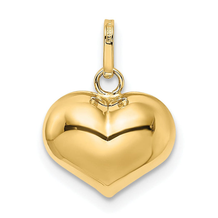 14K Yellow Gold Polished Finish 3-Dimensional Hollow Puffed Heart Pendant Charm