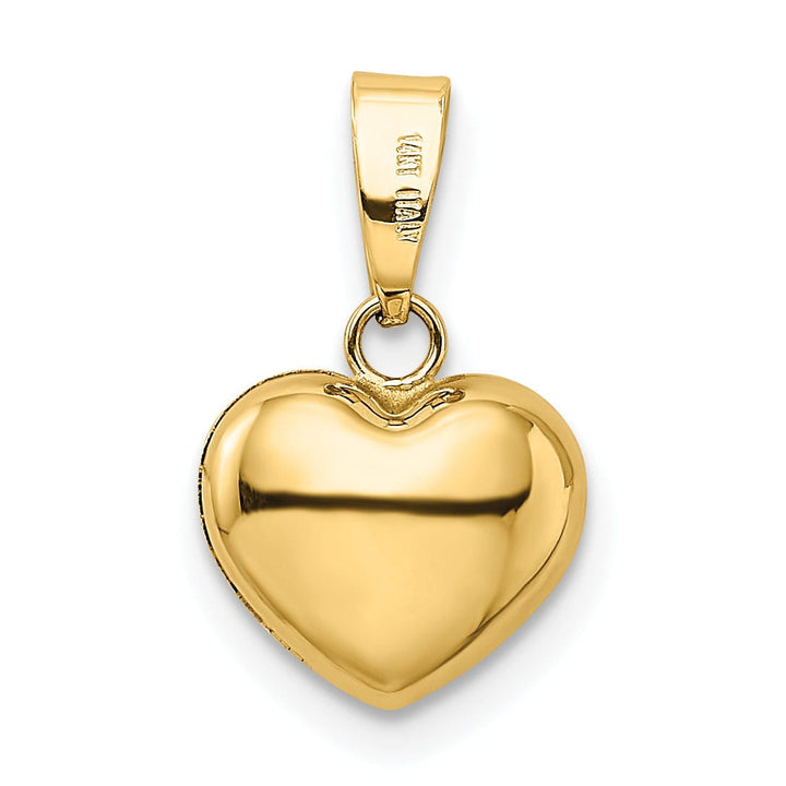 14K Yellow Gold Polished Finish 3-Dimensional Hollow Puffed Heart Shape Design Charm Pendant