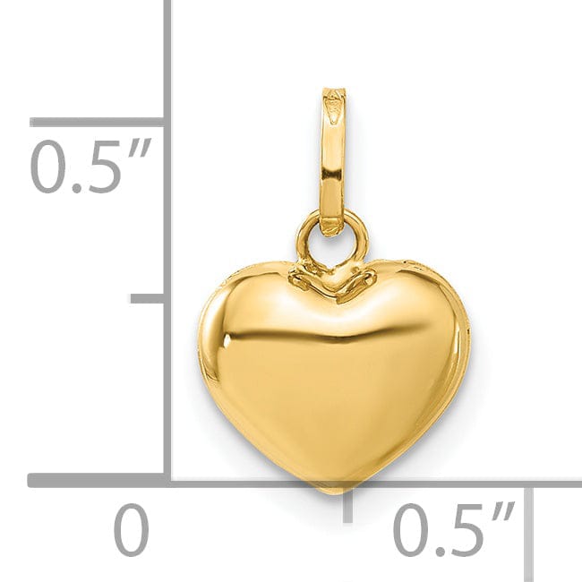 14K Yellow Gold Polished Finish 3-Dimensional Hollow Puffed Heart Shape Design Charm Pendant