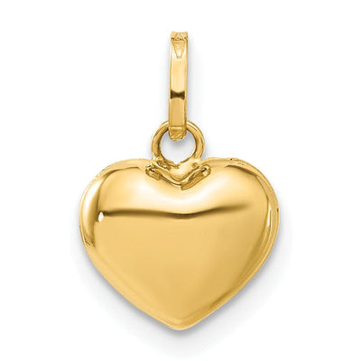 14K Yellow Gold Polished Finish 3-Dimensional Hollow Puffed Heart Shape Design Charm Pendant