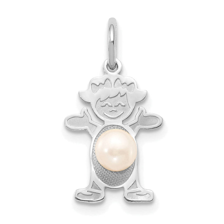 14k White Gold Girl Oval Cultured Pearl
