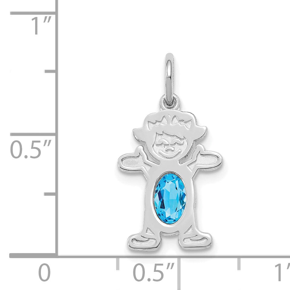14k White Gold Girl Oval Genuine Blue Topaz