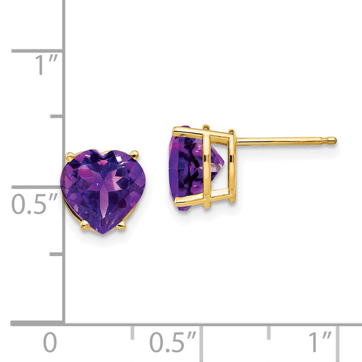 14k Yellow Gold Heart Amethyst Earring