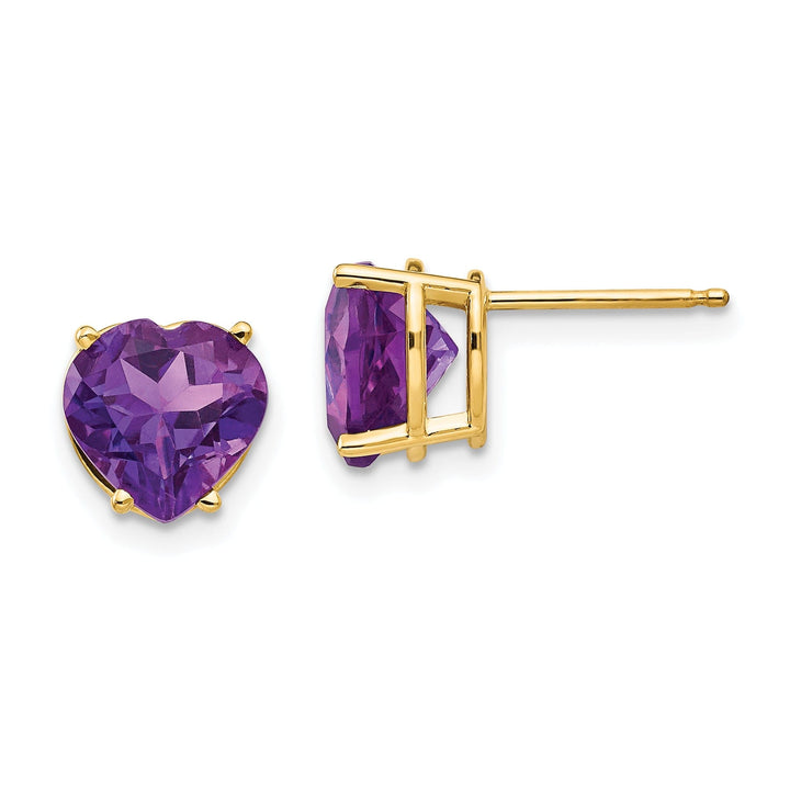 14k Yellow Gold Heart Amethyst Earring