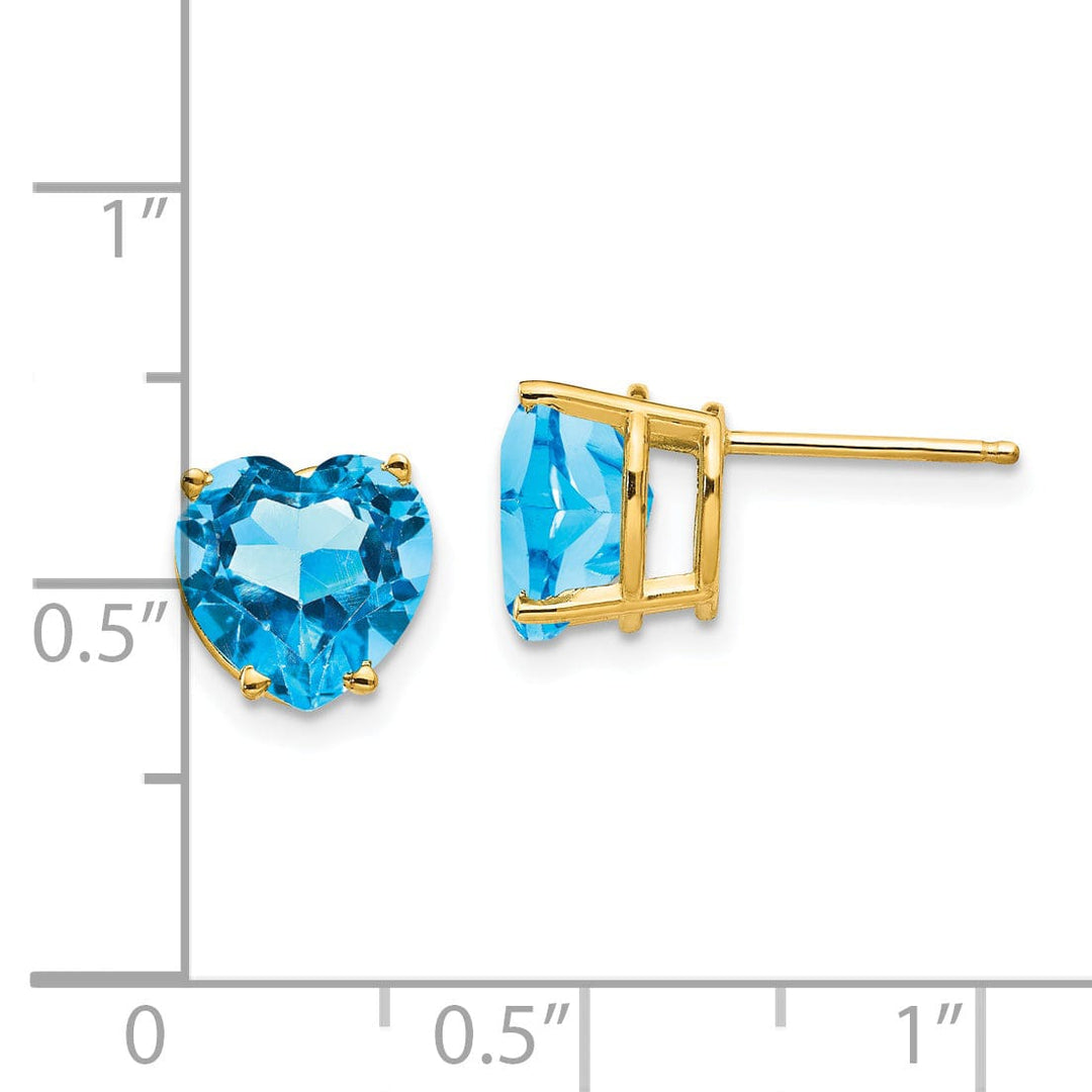 14k Yellow Gold Heart Blue Topaz Earring