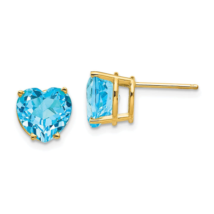 14k Yellow Gold Heart Blue Topaz Earring