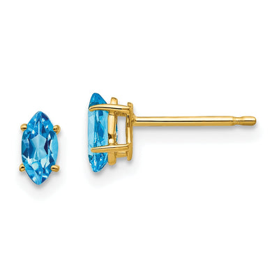 14k Yellow Gold Marquise Blue Topaz Earring